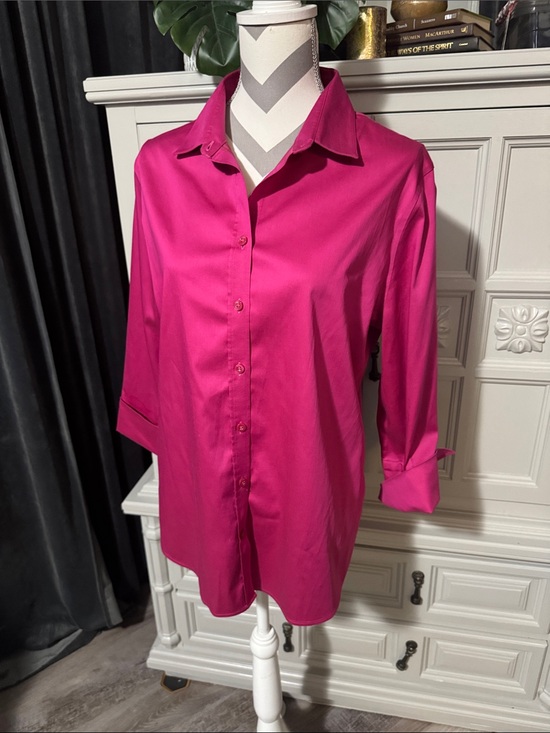 Chico's Tops - Chico’s No Iron Women’s Fuchsia Button-Up Blouse - Classic Collared Top Size 14